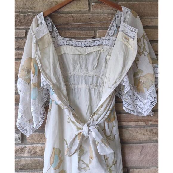 1970s ILGWU Floral Lace Prairie Maxi Dress Empire Waist 5/6 - Picture 9 of 9